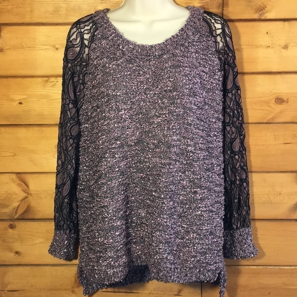 escio | Mauve Marled Sweater w/ Lace Sleeves L
